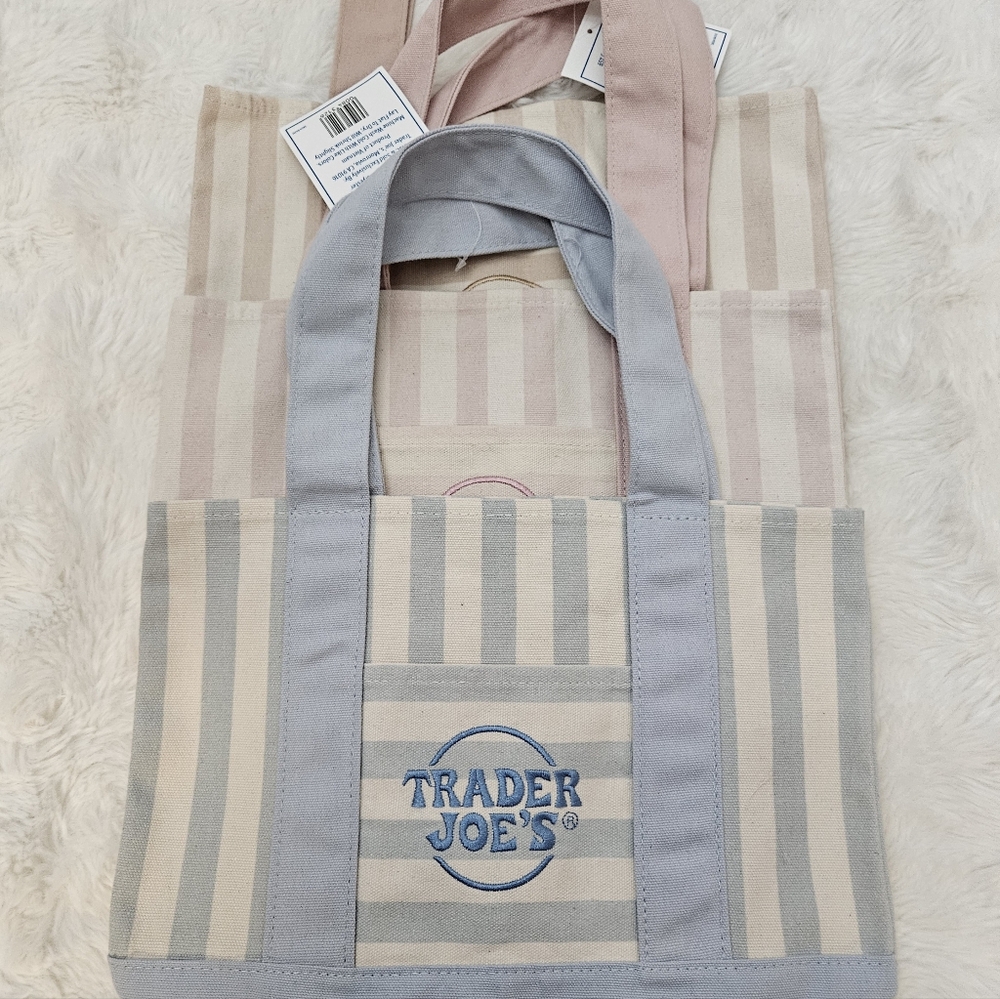 Trader Joe's reusable Mini Canvas Totes series of Striped colorways (set of 3)